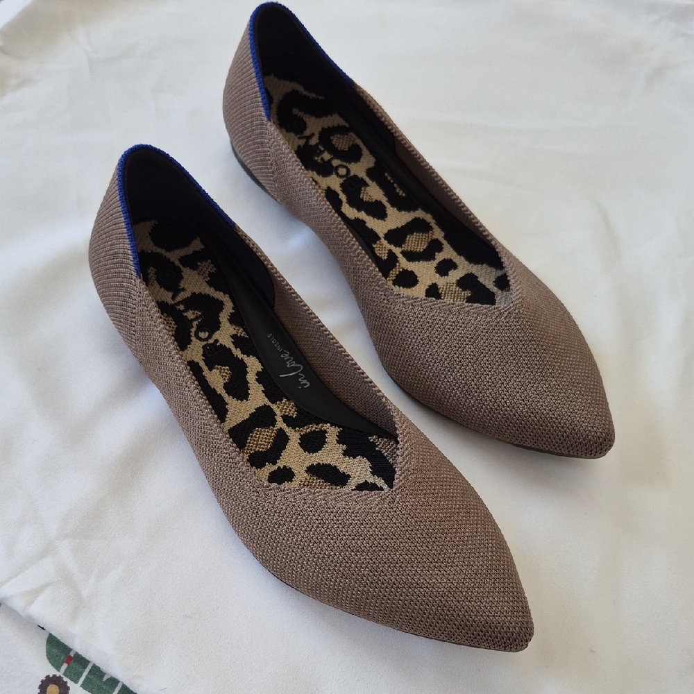Rothy's Brown Flats with Blue Trim